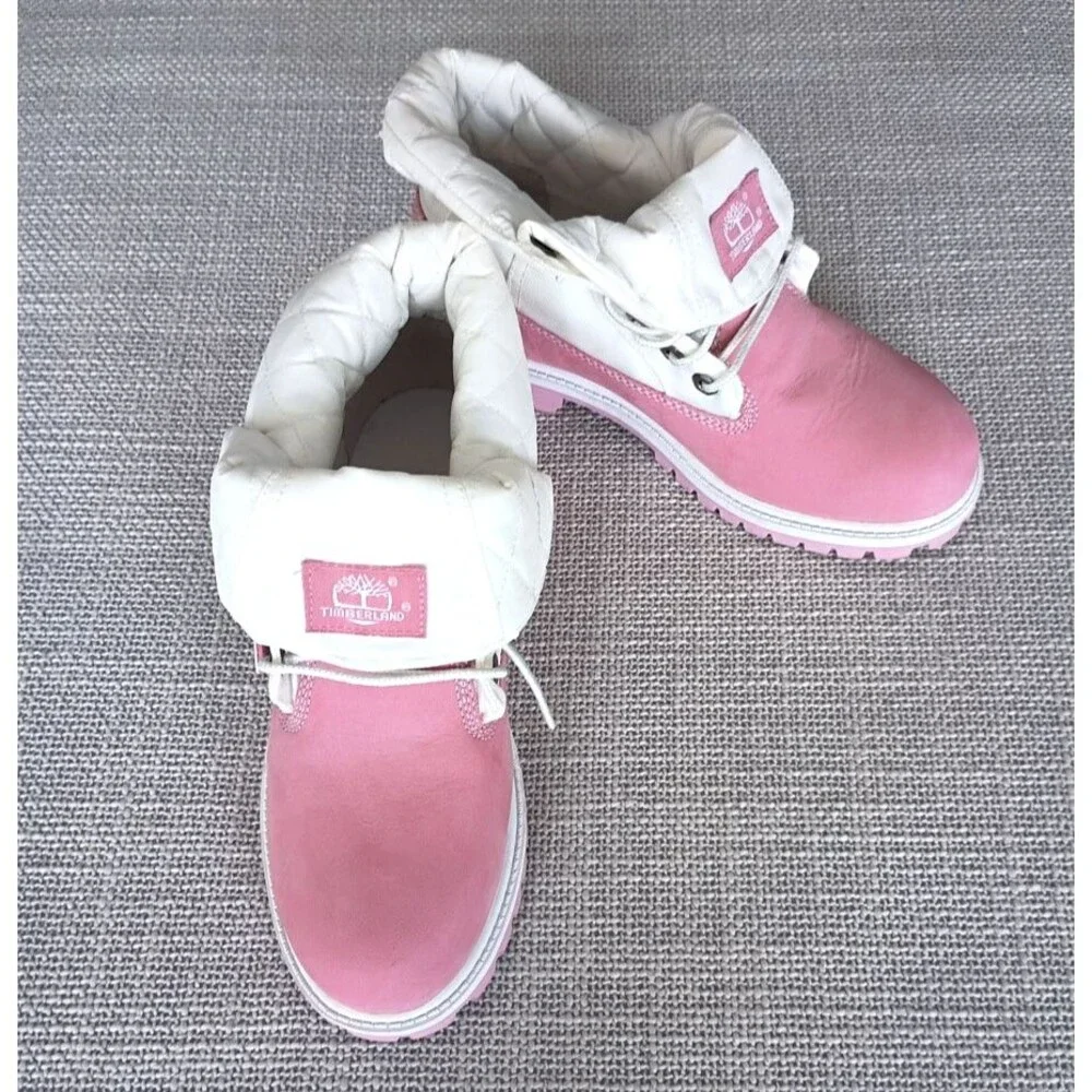 Vintage TIMBERLAND Roll Top Pink/White Juniors 6 US (EU 38) Boots | NEW in BOX
